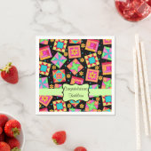 Zwart patchwork Quilt Block Name Gefeliciteerd Servetten (Insitu)