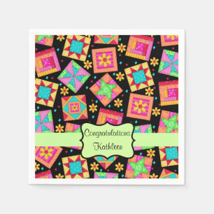 Zwart patchwork Quilt Block Name Gefeliciteerd Servetten
