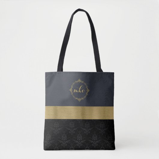 Zwart patroon met goud tote bag (Voorkant)