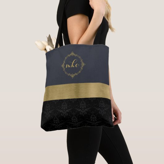 Zwart patroon met goud tote bag (Dichtbij)