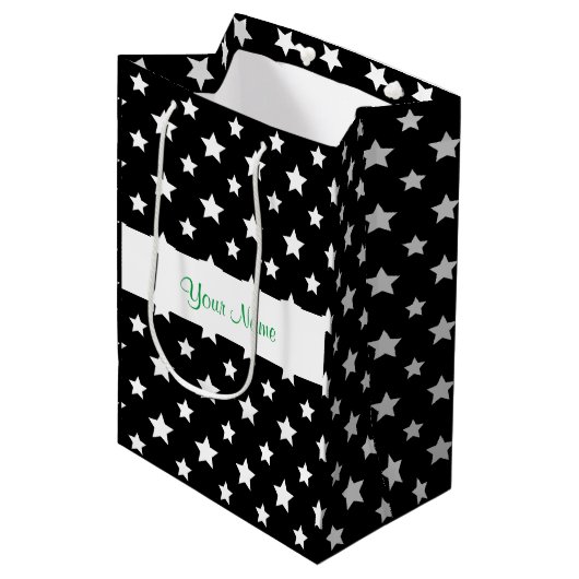 Zwart patroon met sterren medium cadeauzakje (Voorkant Gekanteld)