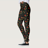Zwart patroon rode papaver verlaat leggings (Links)