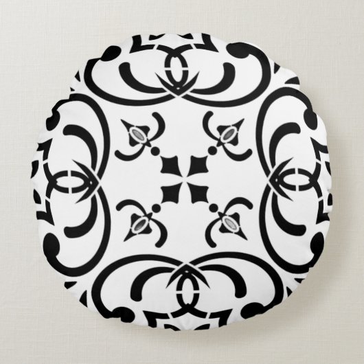 Zwart patroon rond kussen (Voorkant)