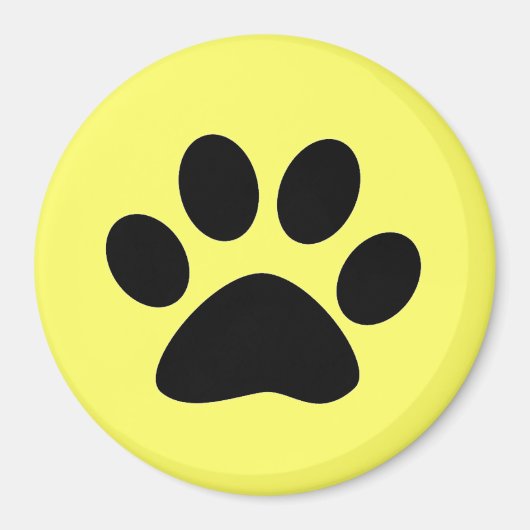 Zwart Paw Print op Geel Magneet (Voorkant)