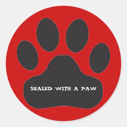 Zwart Paw Print op rode achtergrond Ronde Sticker (Voorkant)