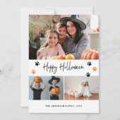 Zwart Paw Print Pet Photo Happy Halloween Kaart (Voorkant)