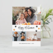 Zwart Paw Print Pet Photo Happy Halloween Kaart (Staand voorkant)