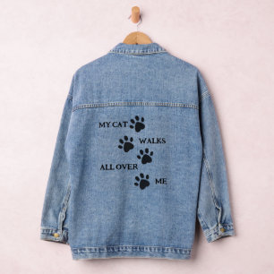 Zwart Paw Prints Design Denim Jas Denim Jacket
