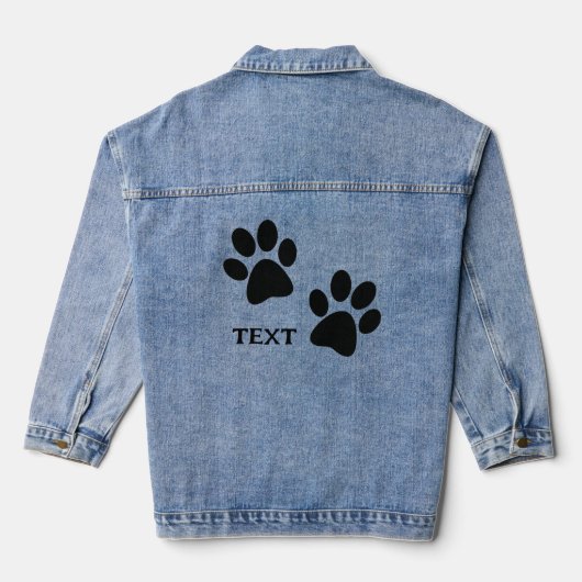 Zwart Paw Prints Design Denim Jas Denim Jacket (Achterkant)