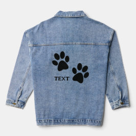 Zwart Paw Prints Design Denim Jas Jacket