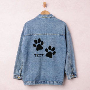 Zwart Paw Prints Design Denim Jas Jacket
