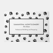 Zwart Paw Prints Professionele Pet Sitter Business Deurmat (Voorkant)