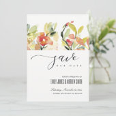 ZWART PEACH PINK WATERVERF FLORAL BEWAREN DE DATUM SAVE THE DATE (Staand voorkant)
