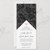 Zwart Peachy Roze Damast Swirls Bruiloft Uitnodigi Kaart (Voorkant)