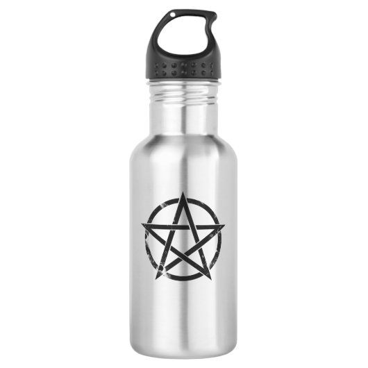Zwart pentagram - Pagaansymbool Waterfles (Voorkant)