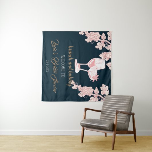 Zwart Peral Champagne Retro Vrijgezellenfeest Welk Wandkleed (In Situ (horizontaal))