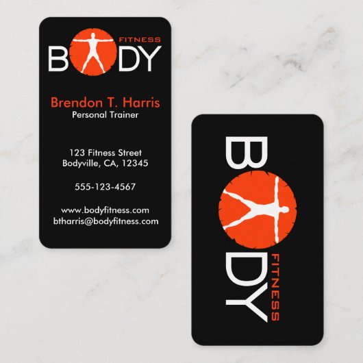 Zwart Personal Trainer Body Madness Verticaal Visitekaartje (Voorkant / Achterkant)