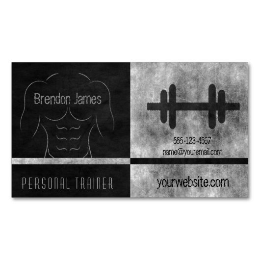 Zwart Personal Trainer Muscular Ripped Muscle Man Magnetisch Visitekaartje (Voorkant)