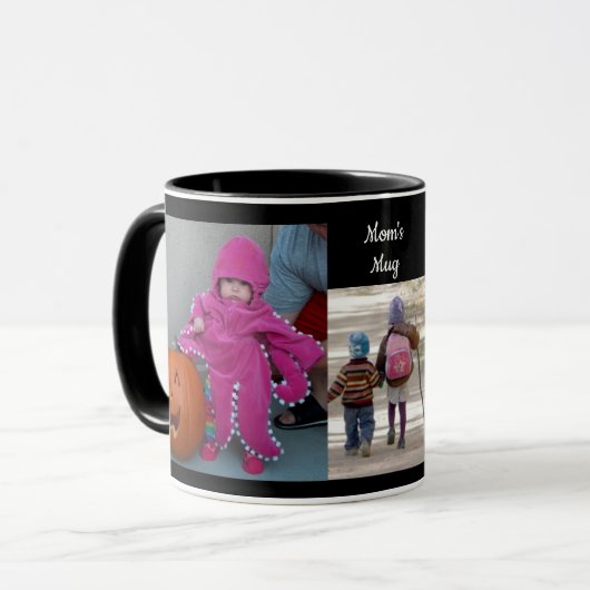 Zwart personaliseer 3 FOTO-TEMPLATE cadeaukoffie Mok (Voorkant links)
