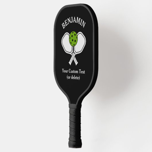 Zwart personaliseer Pickleball-naam, Logo en tekst Pickleball Paddle (Links)