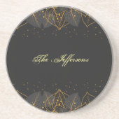 Zwart personaliseren met Gold Leaf Border Sandston Zandsteen Onderzetter (Voorkant)