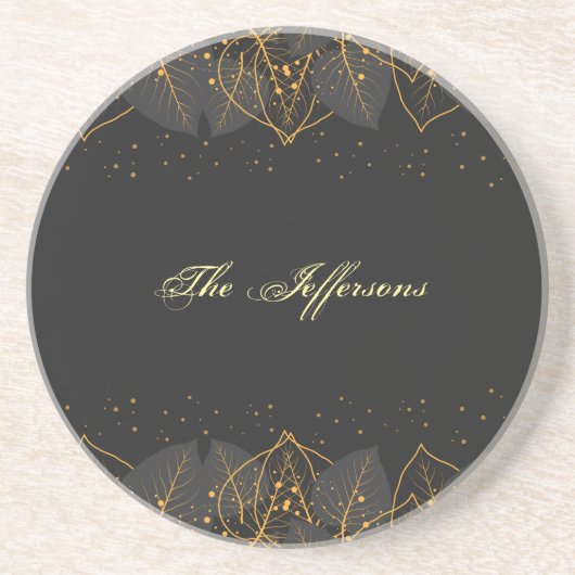 Zwart personaliseren met Gold Leaf Border Sandston Zandsteen Onderzetter (Voorkant)