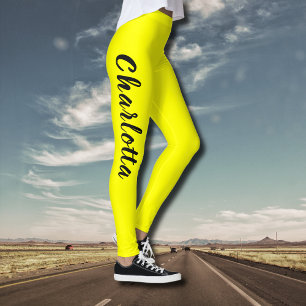 Zwart Personaliseren Naam Neon Gele Kleur Leggings