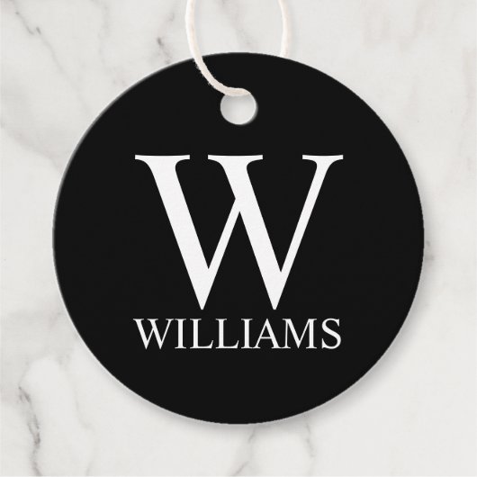 Zwart persoonlijk monogram en naam bedankjes labels (Voorkant)