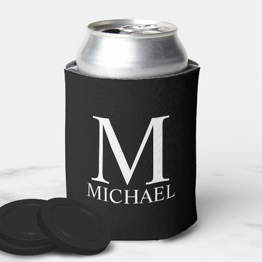 Zwart persoonlijk monogram en naam blikjeskoeler