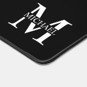 Zwart persoonlijk monogram en naam bureaumat (Hoek)