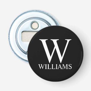 Zwart persoonlijk monogram en naam button flesopener