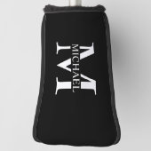 Zwart persoonlijk monogram en naam golfheadcover (Draai 90)