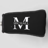 Zwart persoonlijk monogram en naam golfheadcover (Voorkant)