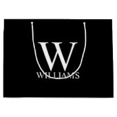 Zwart persoonlijk monogram en naam groot cadeauzakje (Voorkant)