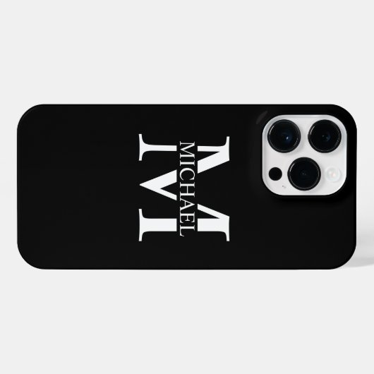 Zwart persoonlijk monogram en naam iPhone hoesje (Achterkant horizontaal)