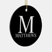 Zwart persoonlijk monogram en naam keramisch ornament (Rechts)