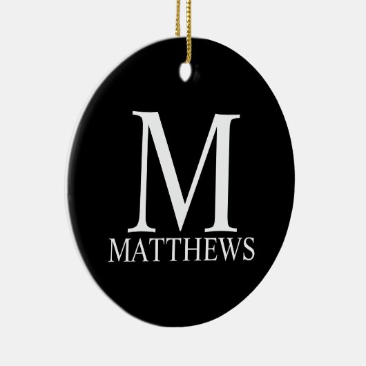 Zwart persoonlijk monogram en naam keramisch ornament (Rechts)