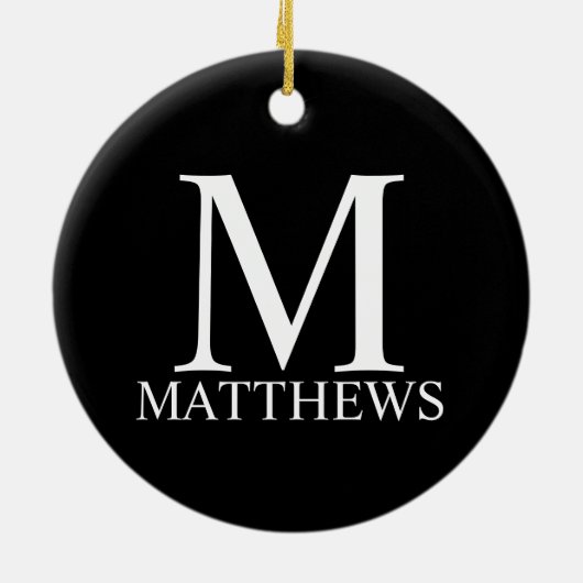 Zwart persoonlijk monogram en naam keramisch ornament (Achterkant)