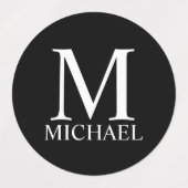 Zwart persoonlijk monogram en naam labels (Design 2)