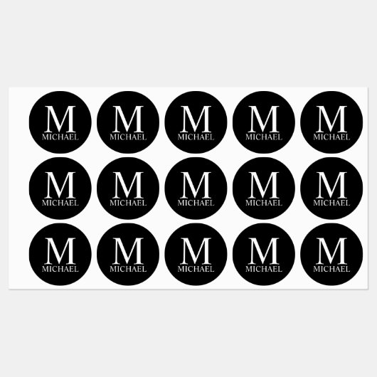 Zwart persoonlijk monogram en naam labels (Vel)
