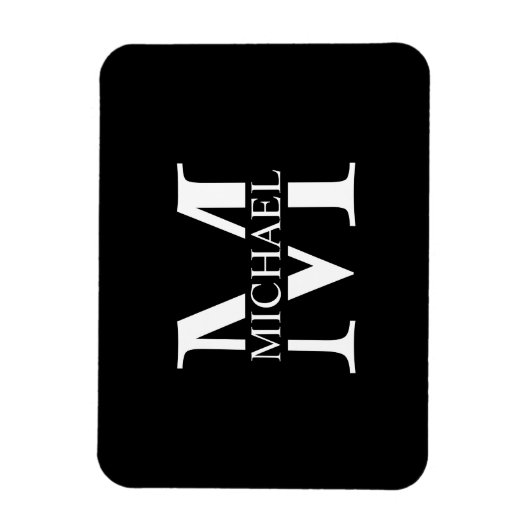 Zwart persoonlijk monogram en naam magneet (Verticaal)