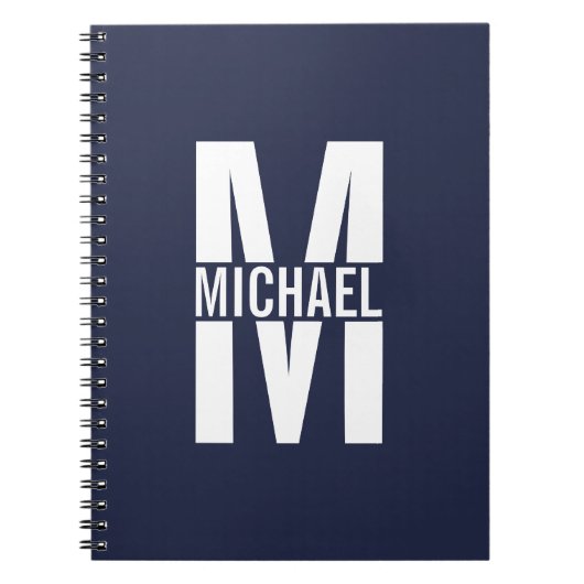 Zwart persoonlijk monogram en naam notitieboek (Voorkant)