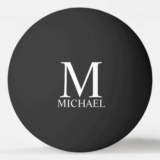 Zwart persoonlijk monogram en naam pingpongbal (Voorkant)