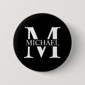 Zwart persoonlijk monogram en naam ronde button 5,7 cm (Voorkant)