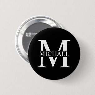 Zwart persoonlijk monogram en naam ronde button 5,7 cm