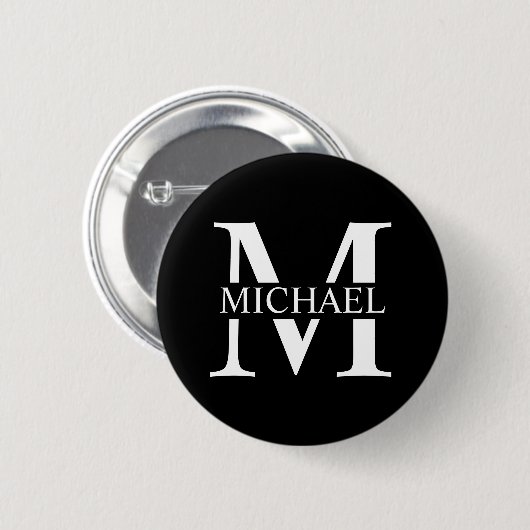 Zwart persoonlijk monogram en naam ronde button 5,7 cm (Voorkant /achterkant)
