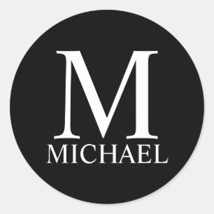 Zwart persoonlijk monogram en naam ronde sticker