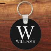 Zwart persoonlijk monogram en naam sleutelhanger (Voorkant)