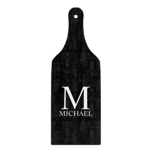 Zwart persoonlijk monogram en naam snijplank (Voorkant)