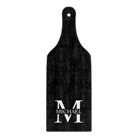 Zwart persoonlijk monogram en naam snijplank (Voorkant)